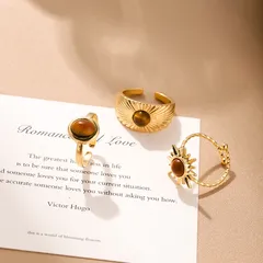 Retro Classic Style Geometric Alloy Plating Tiger Eye Women's Open Rings 3