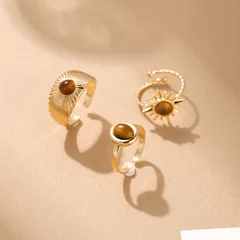 Retro Classic Style Geometric Alloy Plating Tiger Eye Women's Open Rings 4