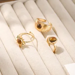 Retro Classic Style Geometric Alloy Plating Tiger Eye Women's Open Rings 5