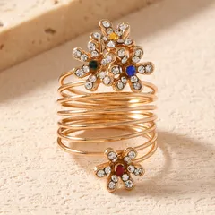 Retro Crystal Diamond Embedded Ring Punk Flower Creative Geometric Rectangle Ring Adjustable Size Alloy Summer Autumn Fashion 5