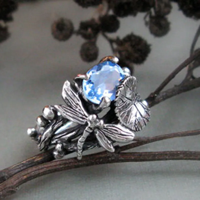 Dragonfly Retro Alloy Ring For Women With Electroplated Design Featuring Artificial Gemstones 5