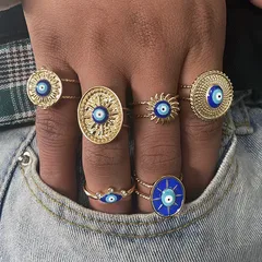 Fashion Eye Ring For Women In Dark Blue Alloy With Electroplated Finish, No Inlaid Material