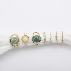Retro Geometric Ring Set For Women Featuring Electroplated Alloy With Artificial Gemstones, 1 Set