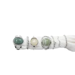 Retro Geometric Ring Set For Women Featuring Electroplated Alloy With Artificial Gemstones, 1 Set 2