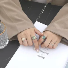 Retro Geometric Ring Set For Women Featuring Electroplated Alloy With Artificial Gemstones, 1 Set 5
