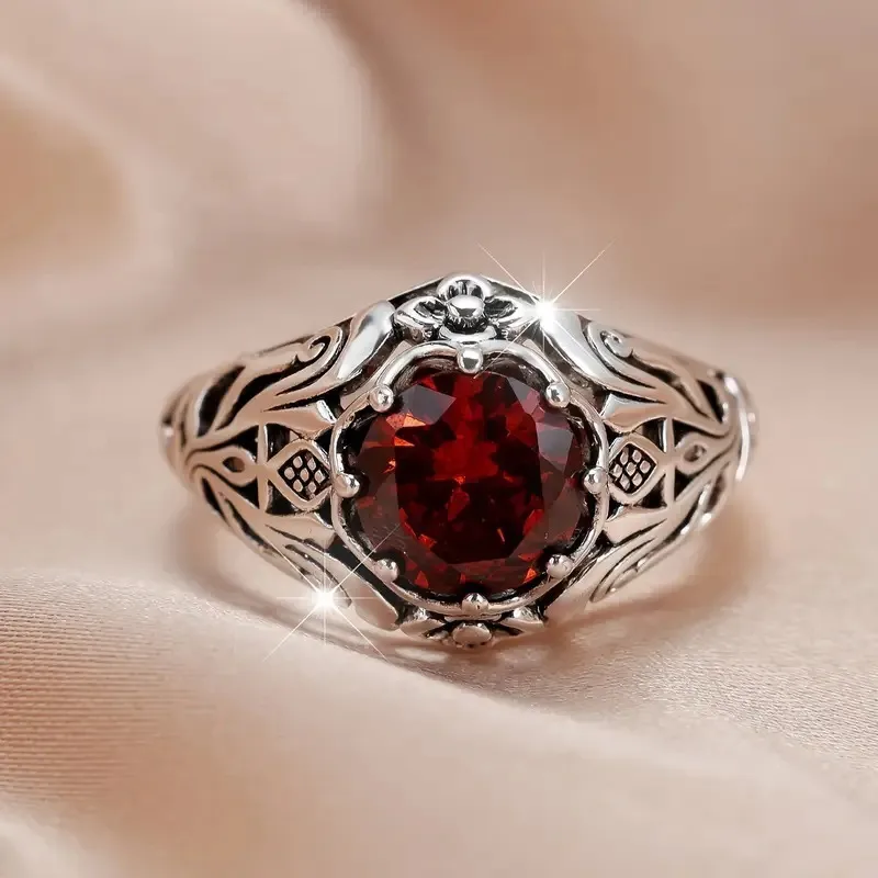 Retro Geometric Rings For Women In Silver Alloy Featuring Antique Silver Plated Electroplated Finish 5