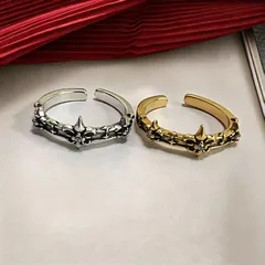 Retro Gold Copper Rings For Unisex Featuring Enamel Craftwork, 1 Pair Of Flowers Style