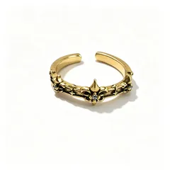 Retro Gold Copper Rings For Unisex Featuring Enamel Craftwork, 1 Pair Of Flowers Style 5