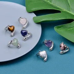 Retro Novelty Heart Shape Snake Alloy Inlay Natural Stone Unisex Open Rings