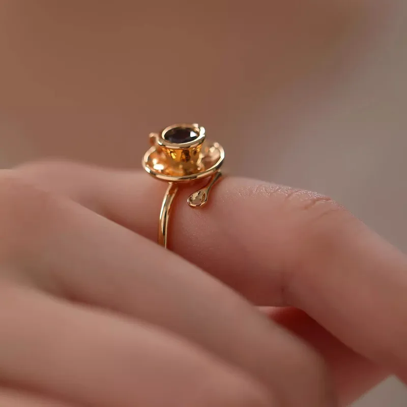 Retro Style Open Rings Cup For Women In Copper With Electroplated Gold Plating, Perfect For Summer 5