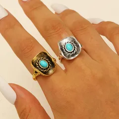 Retro Punk Cowboy Style Open Finger Ring Women's Bohemian Ethnic Style Zinc Alloy Geometric Pattern Printed Ring Fashion Accessory
