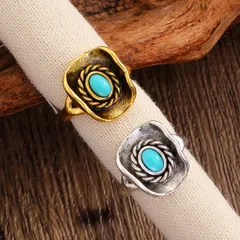 Retro Punk Cowboy Style Open Finger Ring Women's Bohemian Ethnic Style Zinc Alloy Geometric Pattern Printed Ring Fashion Accessory 2