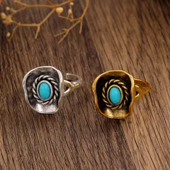 Retro Punk Cowboy Style Open Finger Ring Women's Bohemian Ethnic Style Zinc Alloy Geometric Pattern Printed Ring Fashion Accessory 3
