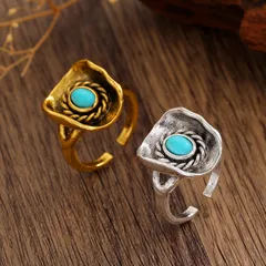 Retro Punk Cowboy Style Open Finger Ring Women's Bohemian Ethnic Style Zinc Alloy Geometric Pattern Printed Ring Fashion Accessory 4