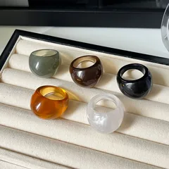 Retro Resin Ring For Women Transparent Minimalist Stylish Fashionable Index Finger Ring High-End Simple Band Ring Trendy 2