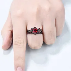 Retro Rose Ring For Unisex Featuring Electroplated Alloy With July Birthstone Ruby In Red 2