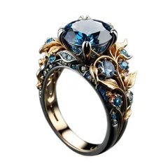 Retro Round Gold Alloy Ring For Women Featuring September Birthstone Sapphire 2