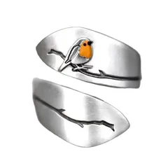 Retro Silver Bird Open Ring For Unisex Featuring Electroplated Zinc Alloy Material 3