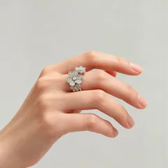 Retro Silver Flowers Open Ring For Women In Copper With Rhinestones Featuring PVD Coated Finish 2