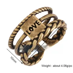 Retro Solid Color Adjustable Men's Ring In Bronze Metal With Golden Plated Electroplated Finish 3