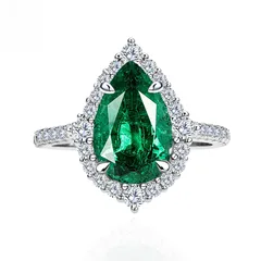 Retro 925 Sterling Silver Water Droplets Ring For Women Featuring May Birthstone Emerald