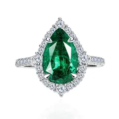 Retro 925 Sterling Silver Water Droplets Ring For Women Featuring May Birthstone Emerald 5