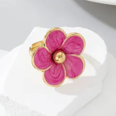 Retro Unisex Open Rings For Flowers In Rose Red Alloy Featuring Electroplated Finish 2