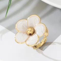 Retro Unisex Open Rings For Flowers In Rose Red Alloy Featuring Electroplated Finish 3