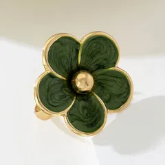 Retro Unisex Open Rings For Flowers In Rose Red Alloy Featuring Electroplated Finish 4