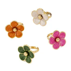 Retro Unisex Open Rings For Flowers In Rose Red Alloy Featuring Electroplated Finish 5