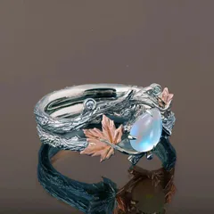 Retro Vintage Gold Branch Maple Leaf Ring Luxury Design Creative Personalized Party Hand Jewelry Alloy Geometric Pattern 3