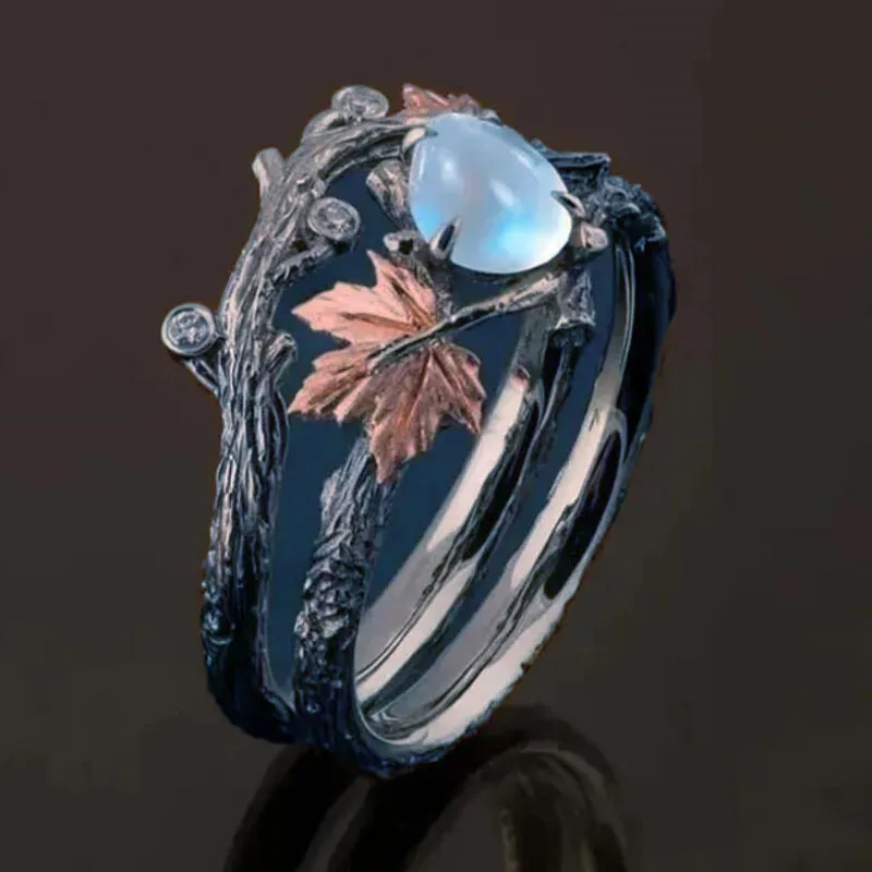 Retro Vintage Gold Branch Maple Leaf Ring Luxury Design Creative Personalized Party Hand Jewelry Alloy Geometric Pattern 5