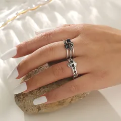 Retro Vintage Skull Head Geometric Open Ring Set 2 Pieces New Dongdaemun Simple Fashion Alloy Jewelry Accessories