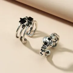 Retro Vintage Skull Head Geometric Open Ring Set 2 Pieces New Dongdaemun Simple Fashion Alloy Jewelry Accessories 2