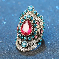 Geometric Alloy Ring For Women Featuring Rhinestones, 1 Piece With Artificial Gemstones Inlay
