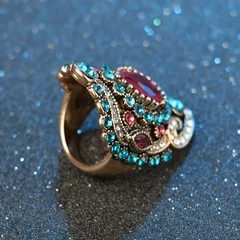 Geometric Alloy Ring For Women Featuring Rhinestones, 1 Piece With Artificial Gemstones Inlay 3