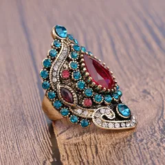 Geometric Alloy Ring For Women Featuring Rhinestones, 1 Piece With Artificial Gemstones Inlay 4