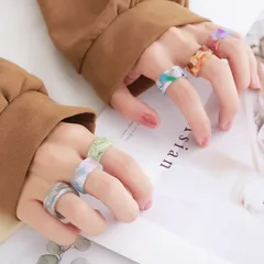 Ring Color  Women's Sweet Ring Joker Index Finger Ring Personality Jewelry Wholesale Explosion New Acrylic 2