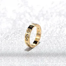 Roman Numeral Couple Rings In Titanium Steel With Electroplated Gold Plating And Diamond Inlay, Roman Style