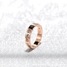 Roman Numeral Couple Rings In Titanium Steel With Electroplated Gold Plating And Diamond Inlay, Roman Style 2