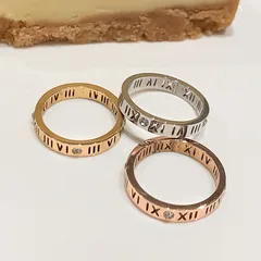 Roman Numeral Couple Rings In Titanium Steel With Electroplated Gold Plating And Diamond Inlay, Roman Style 4