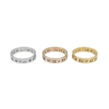 Roman Numeral Couple Rings In Titanium Steel With Electroplated Gold Plating And Diamond Inlay, Roman Style 5