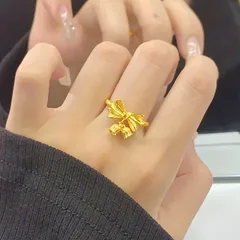 Romantic Bow Tie Open Rings For Women In Copper With Electroplated Gold Plating, Perfect For Spring
