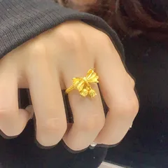 Romantic Bow Tie Open Rings For Women In Copper With Electroplated Gold Plating, Perfect For Spring 3