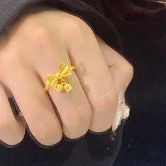 Romantic Bow Tie Open Rings For Women In Copper With Electroplated Gold Plating, Perfect For Spring 4