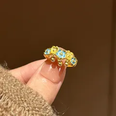 Romantic Enamel Flowers Open Ring For Women In Gold Copper
