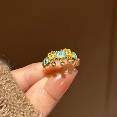 Romantic Enamel Flowers Open Ring For Women In Gold Copper 3
