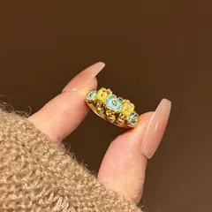 Romantic Enamel Flowers Open Ring For Women In Gold Copper 4
