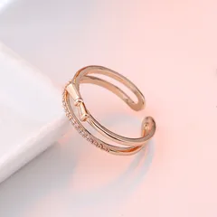 Rose Gold Bow Tie Adjustable Ring For Unisex Featuring Simple Style Alloy Material And Electroplated Finish With Artificial Gemstones