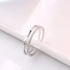 Rose Gold Bow Tie Adjustable Ring For Unisex Featuring Simple Style Alloy Material And Electroplated Finish With Artificial Gemstones 2